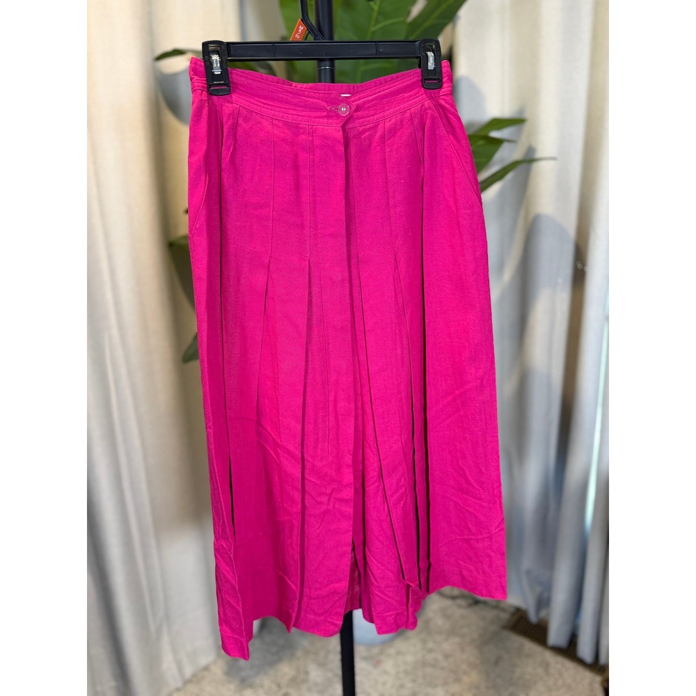 Liz Claiborne Vintage Hot Pink 100% Silk Pleated Culottes Split Skirt Sz 8